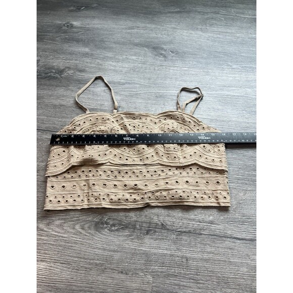 NWT Jason Wu Women Spaghetti Strap Linen Eyelet Smocked Crop Top Sand NWOT Sz 6 - Picture 7 of 8